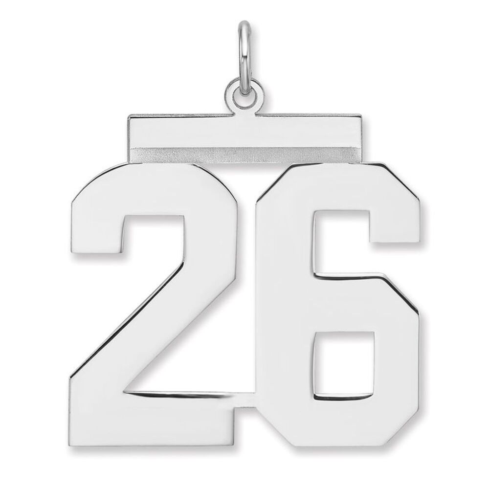 Sterling Silver, Athletic Collection, XL Polished Number 26 Pendant
